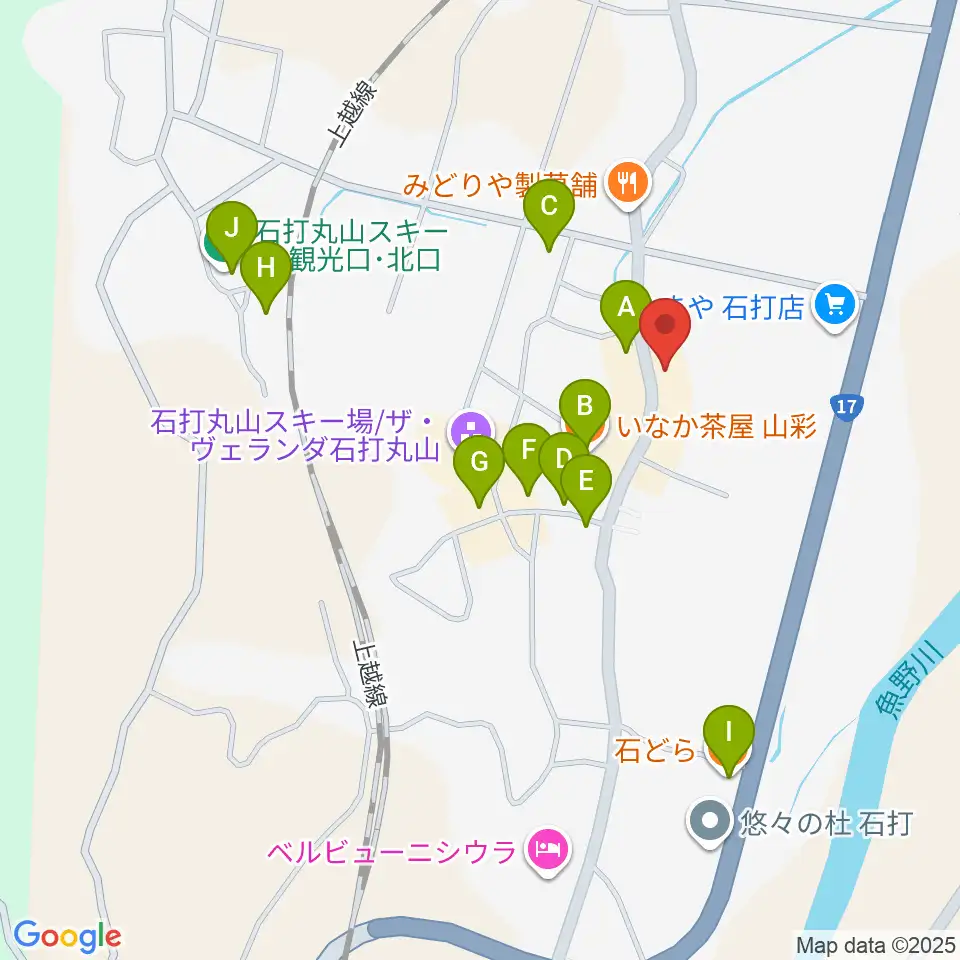 石打ワンダースリー周辺のファミレス・ファーストフード一覧地図
