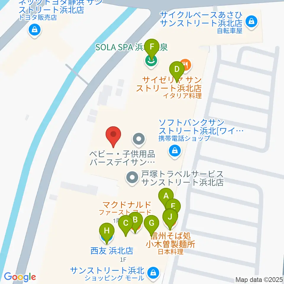 アオイ楽器店 サンストリート浜北センター周辺のファミレス・ファーストフード一覧地図