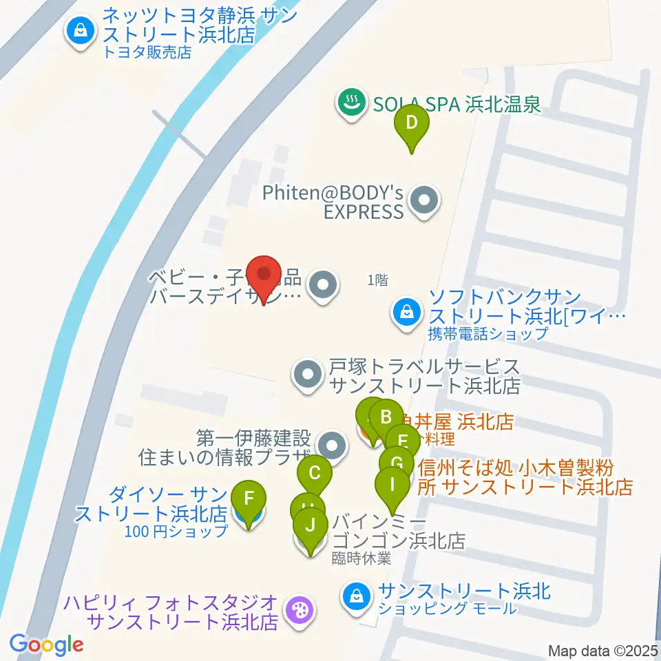 アオイ楽器店 サンストリート浜北センター周辺のファミレス・ファーストフード一覧地図