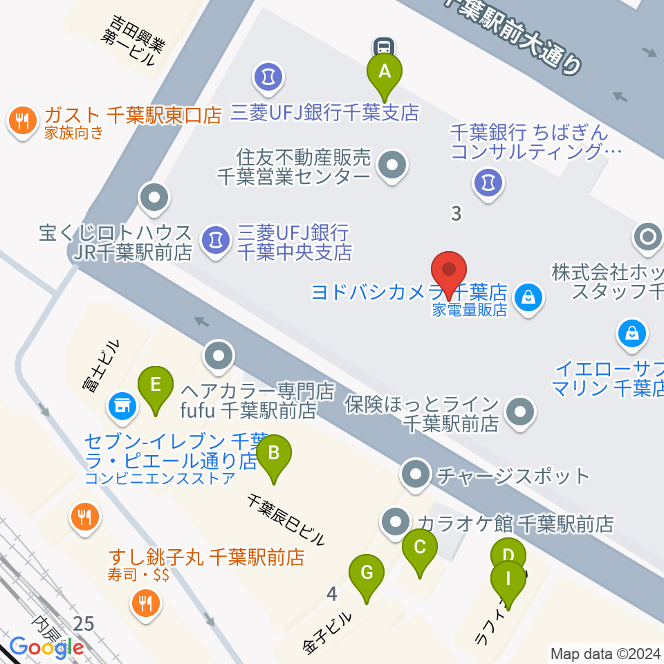 島村楽器 千葉店周辺のファミレス・ファーストフード一覧地図