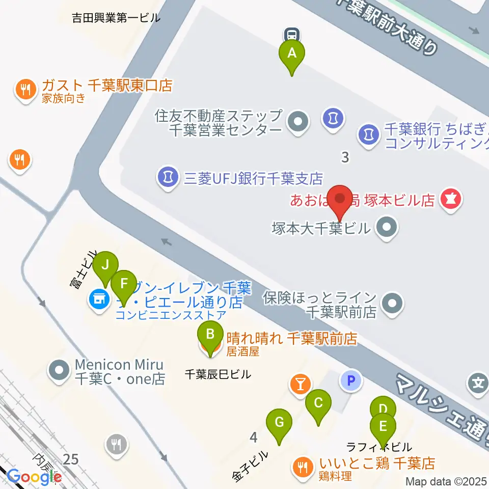 島村楽器 千葉店周辺のファミレス・ファーストフード一覧地図