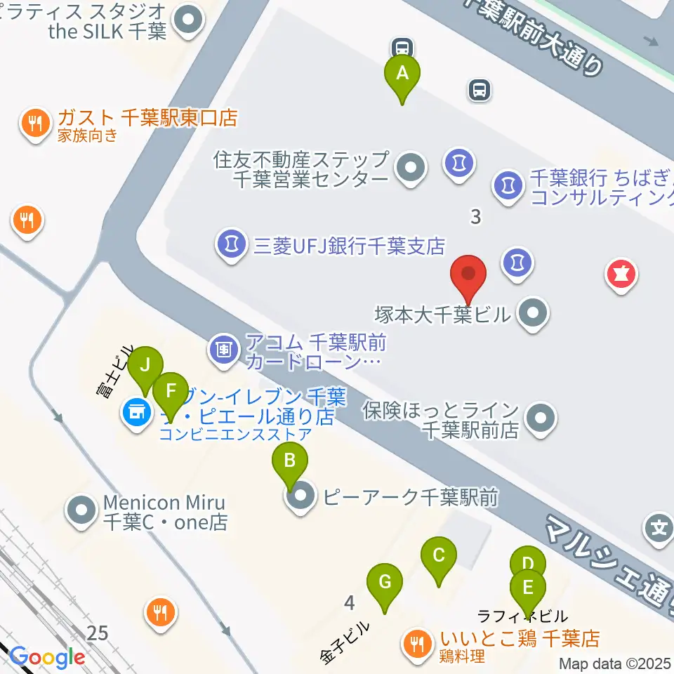 島村楽器 千葉店周辺のファミレス・ファーストフード一覧地図