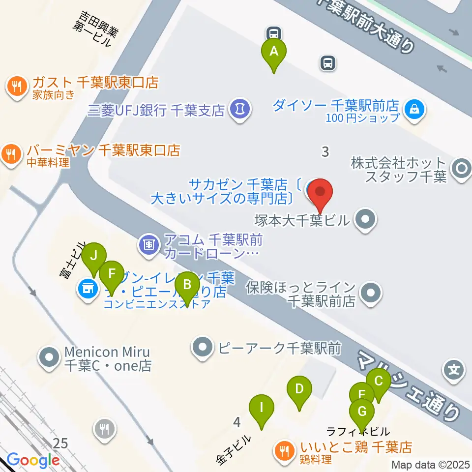 島村楽器 千葉店周辺のファミレス・ファーストフード一覧地図