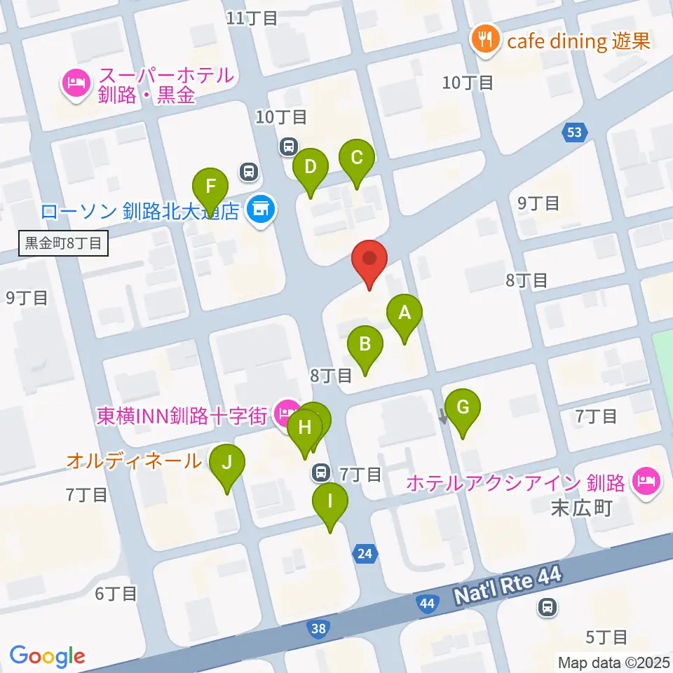 カワイ釧路店周辺のファミレス・ファーストフード一覧地図