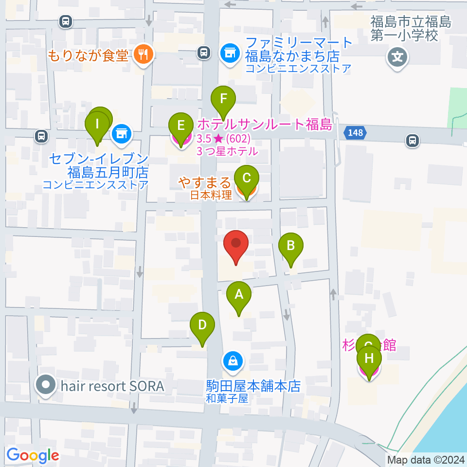 カワイ福島ショップ周辺のファミレス・ファーストフード一覧地図