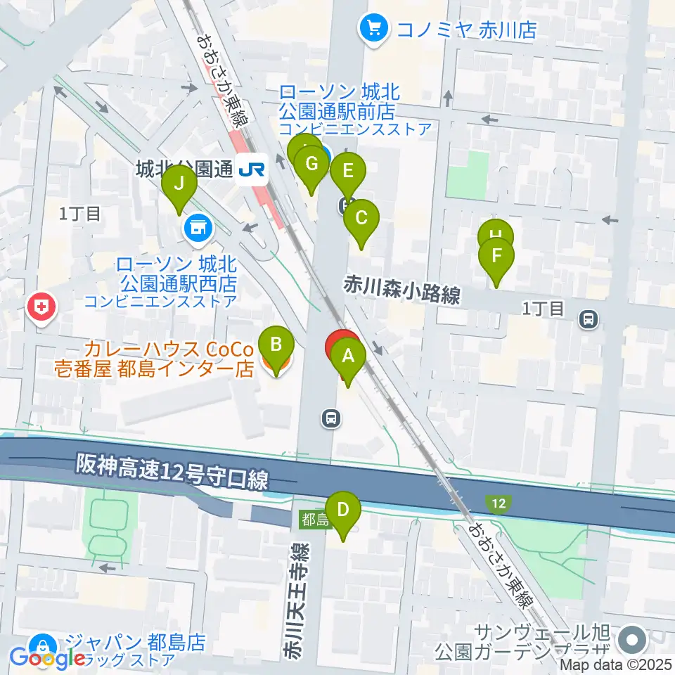 都島L-WISE周辺のファミレス・ファーストフード一覧地図