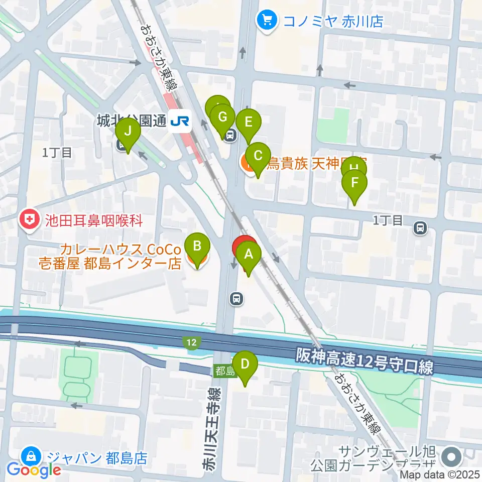 都島L-WISE周辺のファミレス・ファーストフード一覧地図