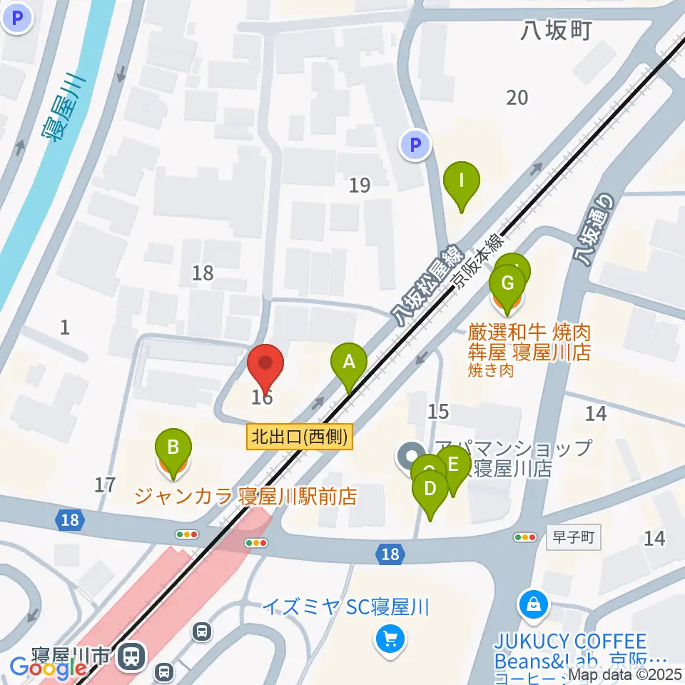 大東楽器 寝屋川店周辺のファミレス・ファーストフード一覧地図