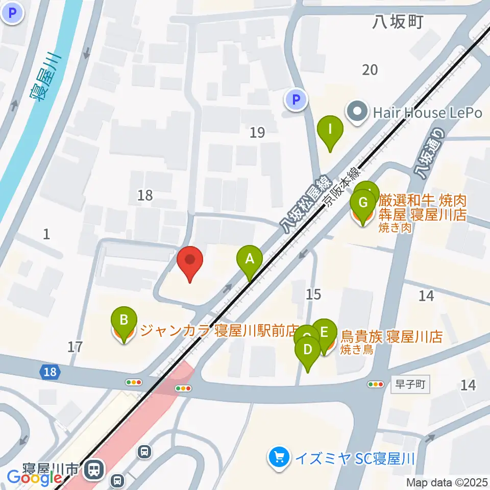 大東楽器 寝屋川店周辺のファミレス・ファーストフード一覧地図