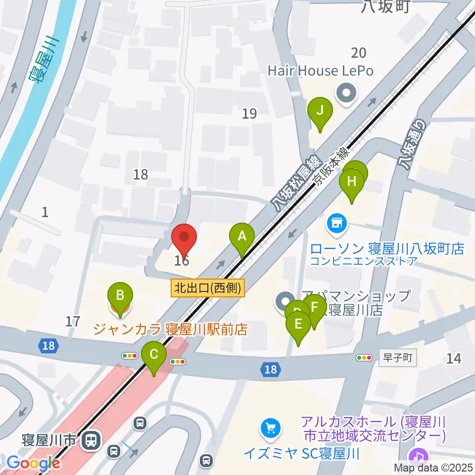 大東楽器 寝屋川店周辺のファミレス・ファーストフード一覧地図