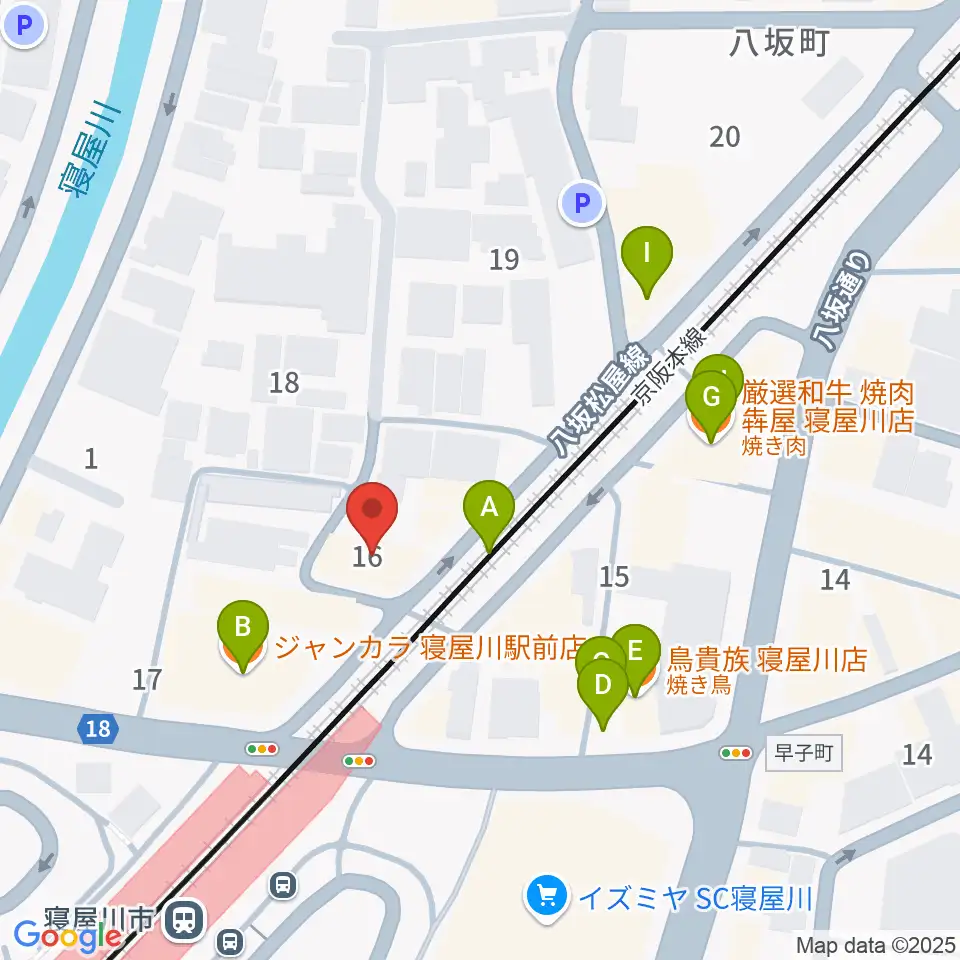 大東楽器 寝屋川店周辺のファミレス・ファーストフード一覧地図