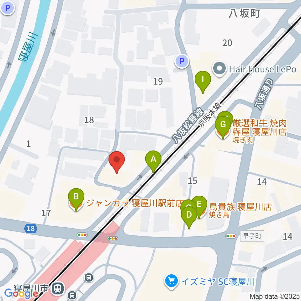 大東楽器 寝屋川店周辺のファミレス・ファーストフード一覧地図