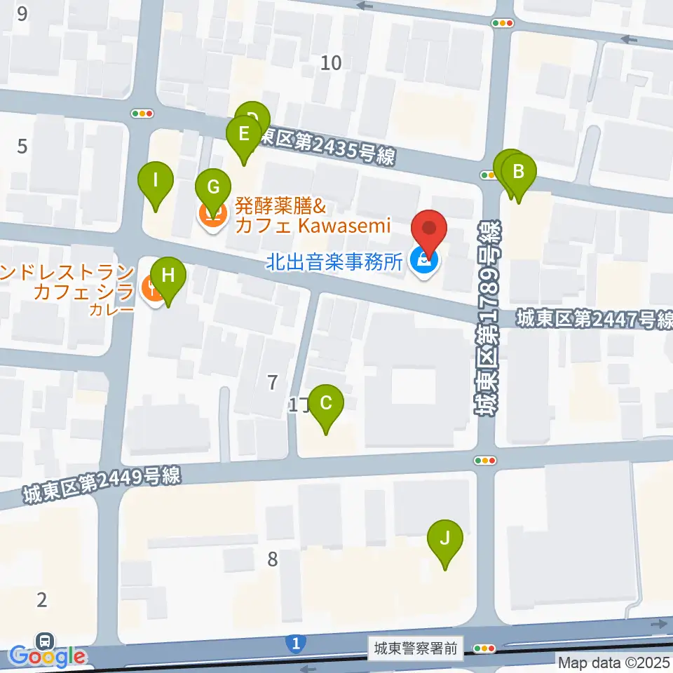 北出音楽事務所 KITADEホール周辺のファミレス・ファーストフード一覧地図