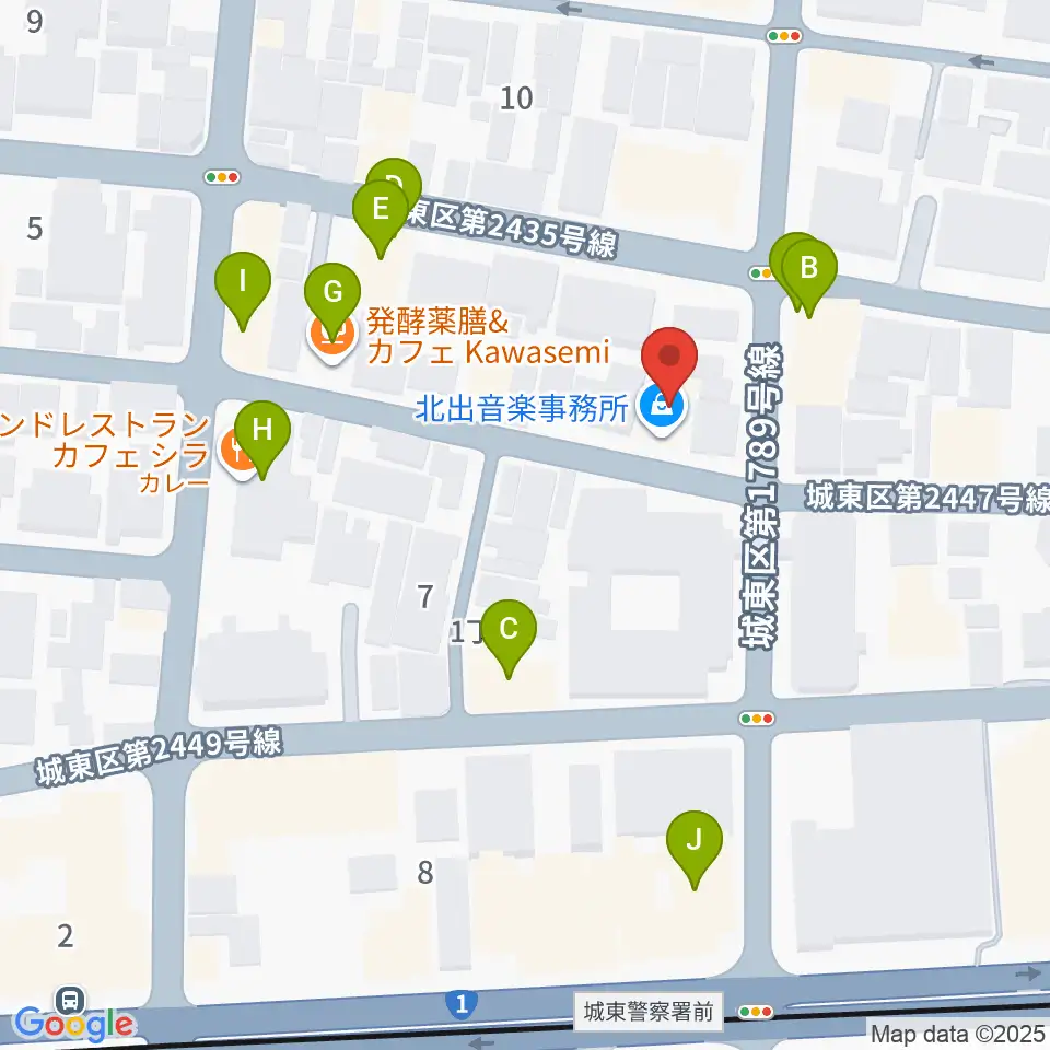 北出音楽事務所 KITADEホール周辺のファミレス・ファーストフード一覧地図