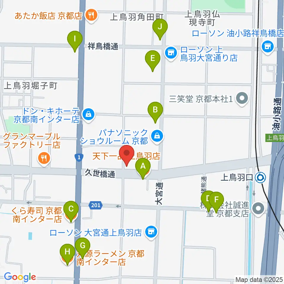 カワイ京都ショップ周辺のファミレス・ファーストフード一覧地図