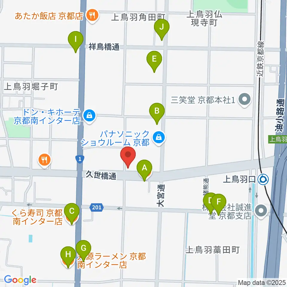 カワイ京都ショップ周辺のファミレス・ファーストフード一覧地図
