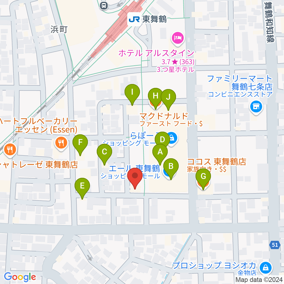 カワイ舞鶴ショップ周辺のファミレス・ファーストフード一覧地図