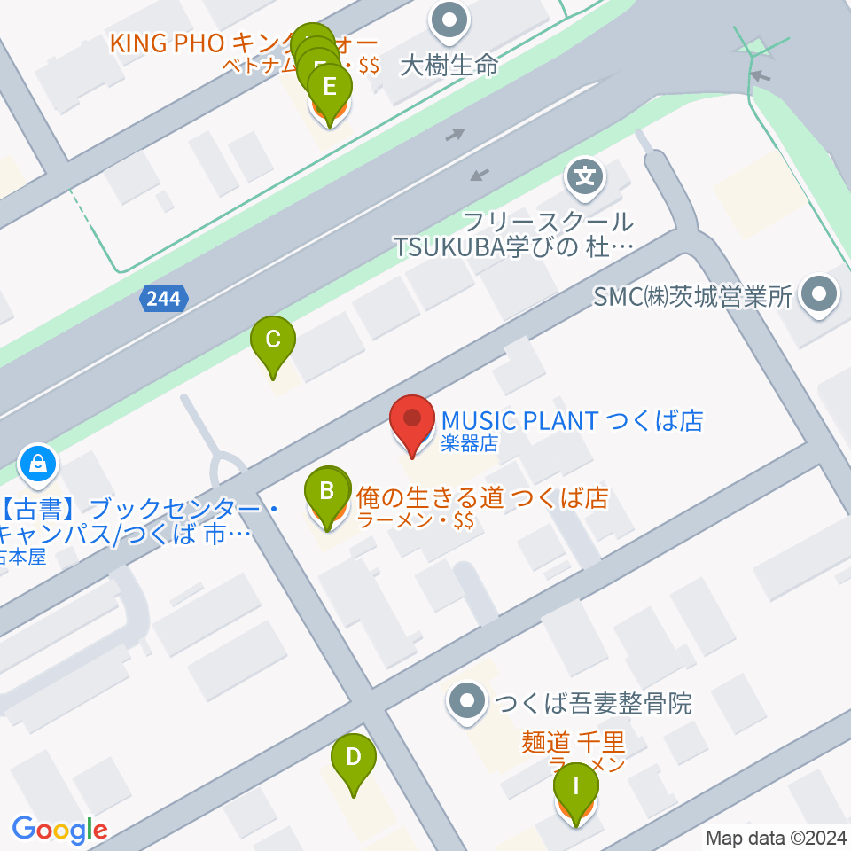 MUSIC PLANT つくば店周辺のファミレス・ファーストフード一覧地図