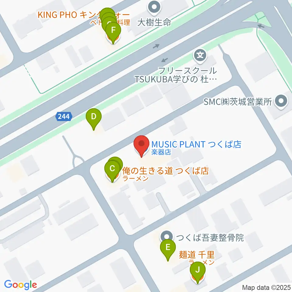 MUSIC PLANT つくば店周辺のファミレス・ファーストフード一覧地図