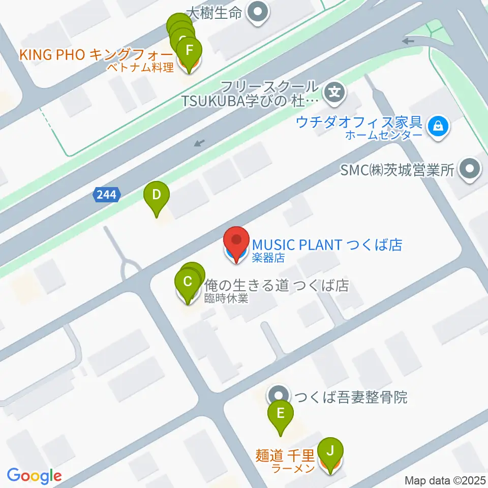 MUSIC PLANT つくば店周辺のファミレス・ファーストフード一覧地図
