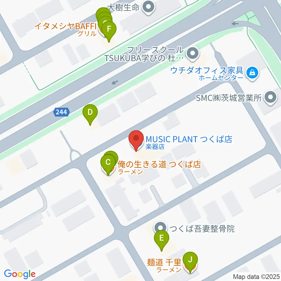 MUSIC PLANT つくば店周辺のファミレス・ファーストフード一覧地図
