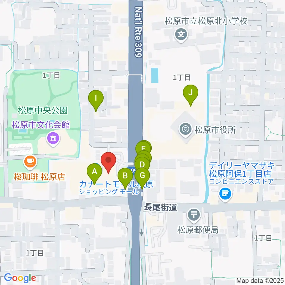カワイ松原ショップ周辺のファミレス・ファーストフード一覧地図