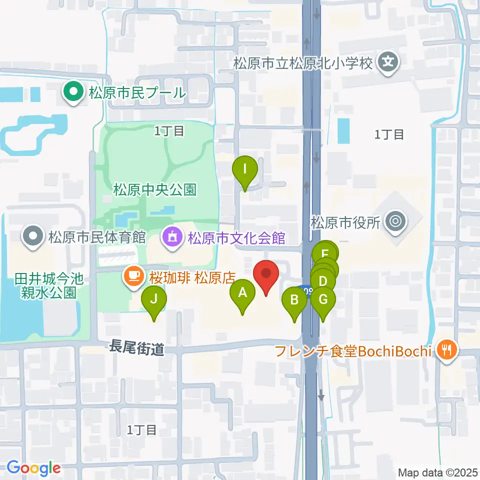 カワイ松原ショップ周辺のファミレス・ファーストフード一覧地図