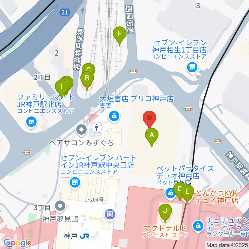 カワイ神戸ショップ周辺のファミレス・ファーストフード一覧地図