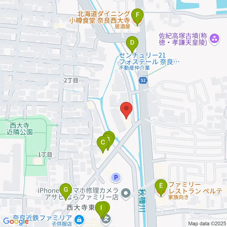 カワイ奈良ショップ周辺のファミレス・ファーストフード一覧地図