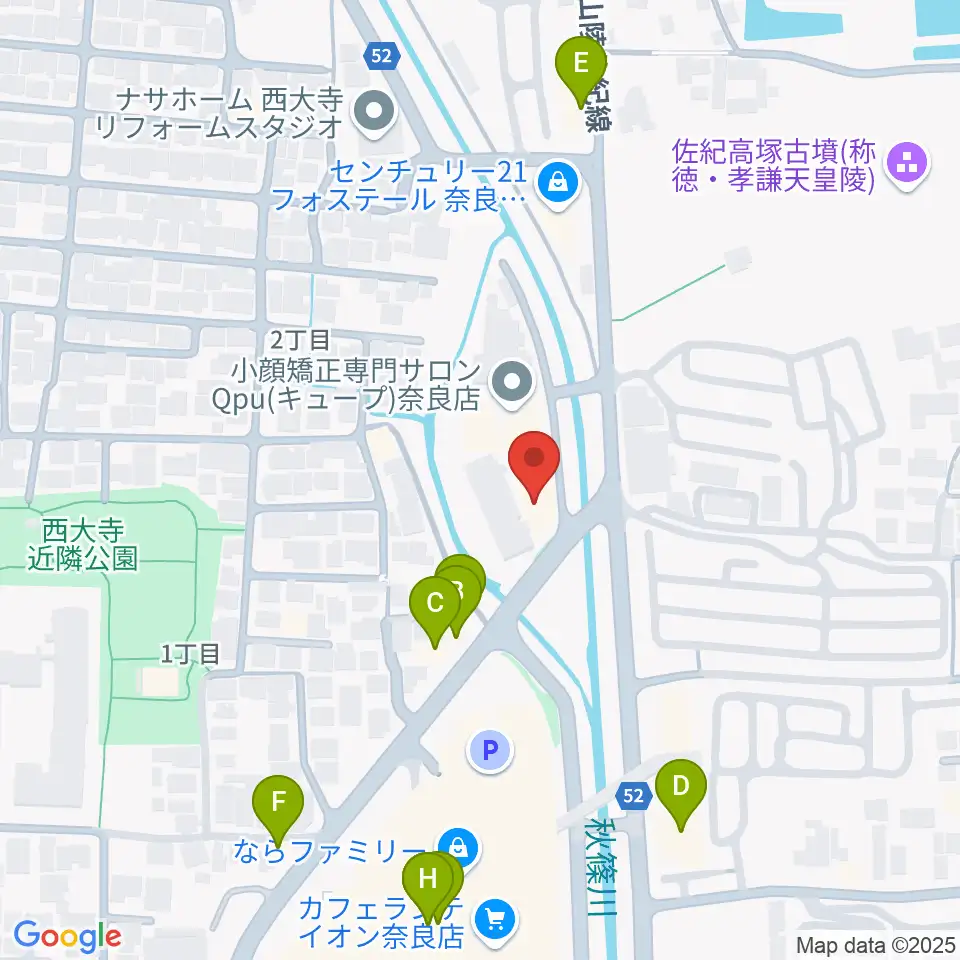 カワイ奈良ショップ周辺のファミレス・ファーストフード一覧地図