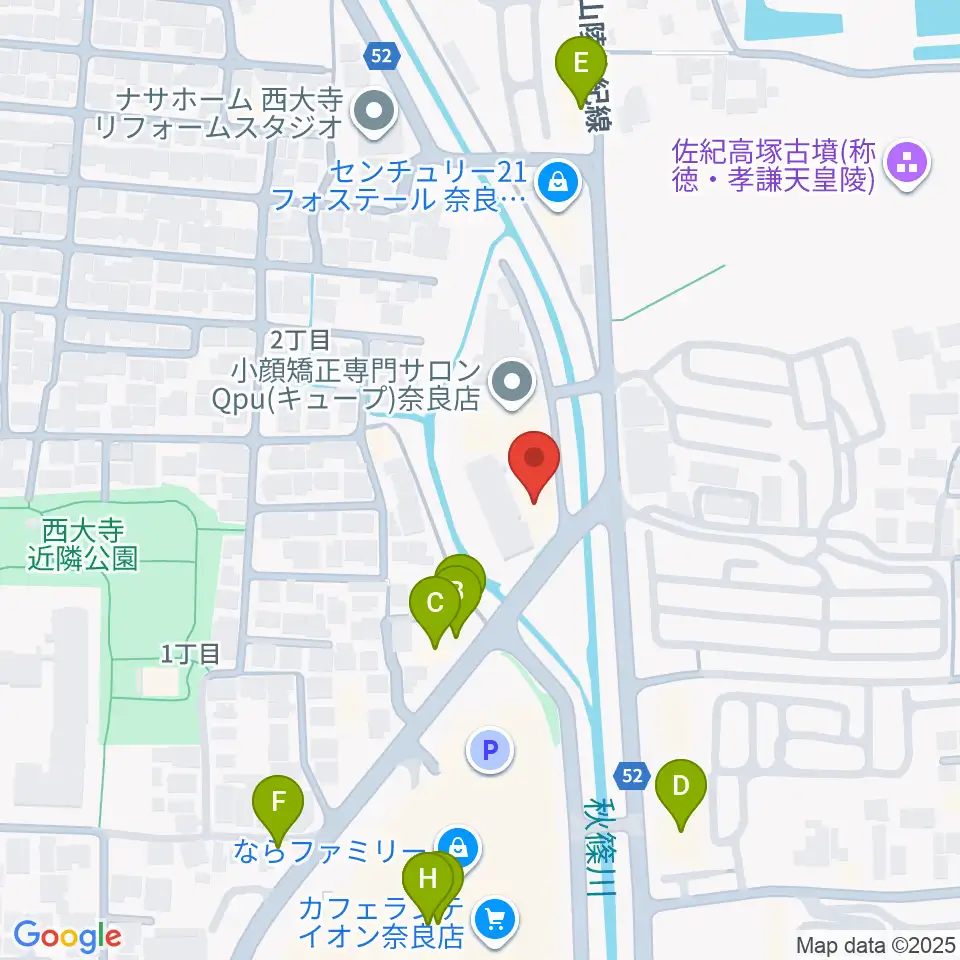カワイ奈良ショップ周辺のファミレス・ファーストフード一覧地図