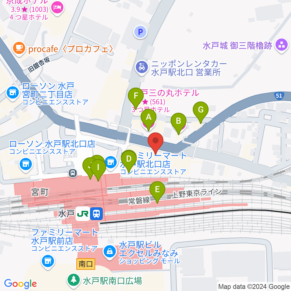 島村楽器 水戸マイム店周辺のファミレス・ファーストフード一覧地図