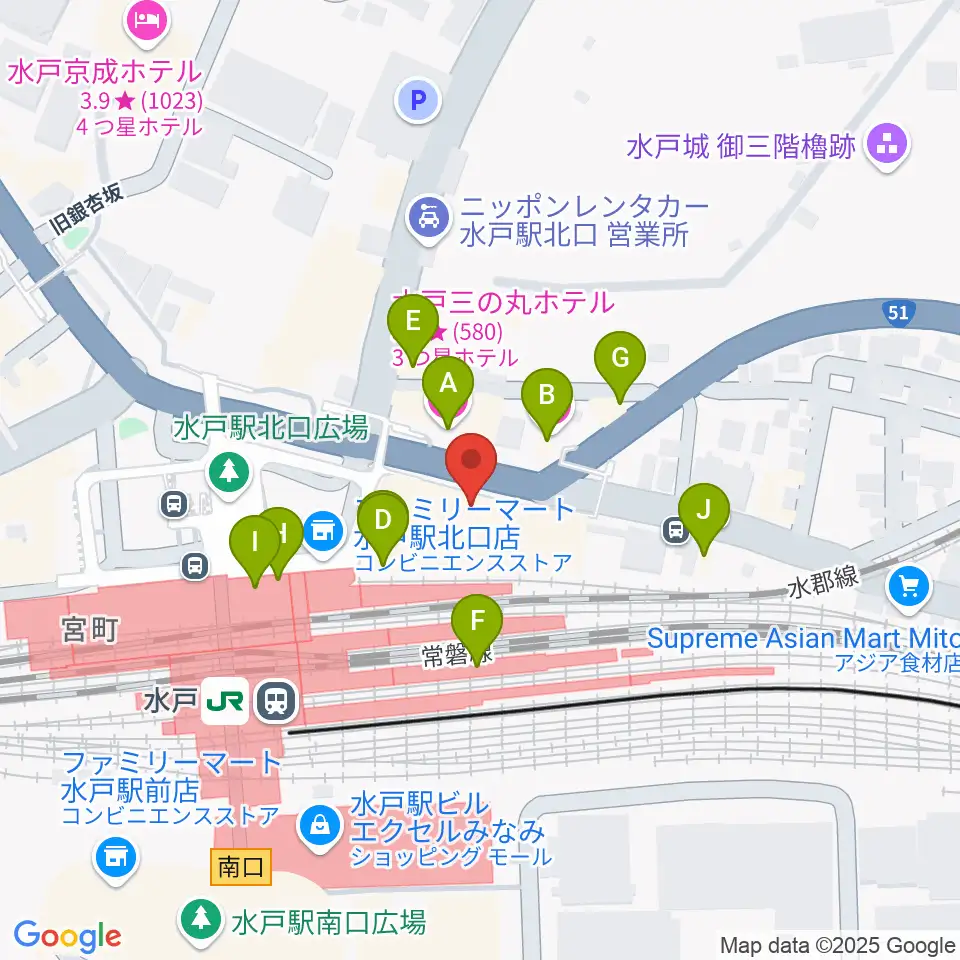 島村楽器 水戸マイム店周辺のファミレス・ファーストフード一覧地図