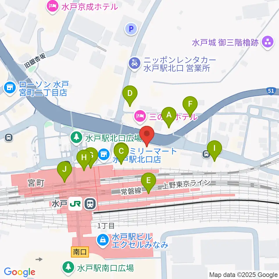 島村楽器 水戸マイム店周辺のファミレス・ファーストフード一覧地図