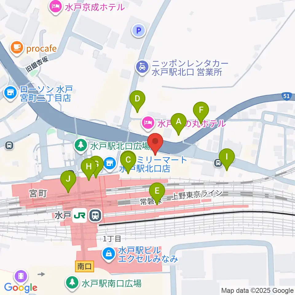 島村楽器 水戸マイム店周辺のファミレス・ファーストフード一覧地図