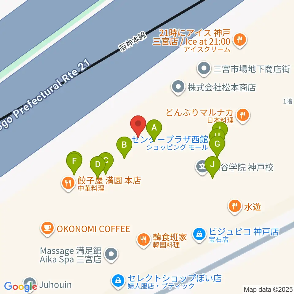 神戸三宮リードマン周辺のファミレス・ファーストフード一覧地図