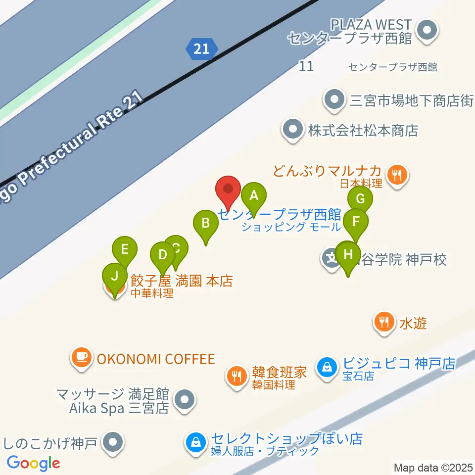 神戸三宮リードマン周辺のファミレス・ファーストフード一覧地図