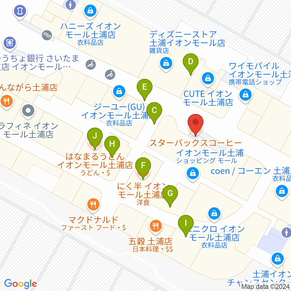 島村楽器 イオンモール土浦店周辺のファミレス・ファーストフード一覧地図