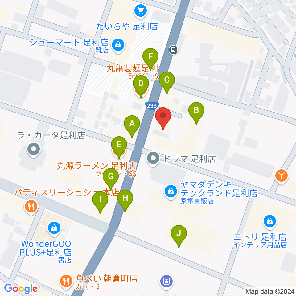 コグレ楽器周辺のファミレス・ファーストフード一覧地図