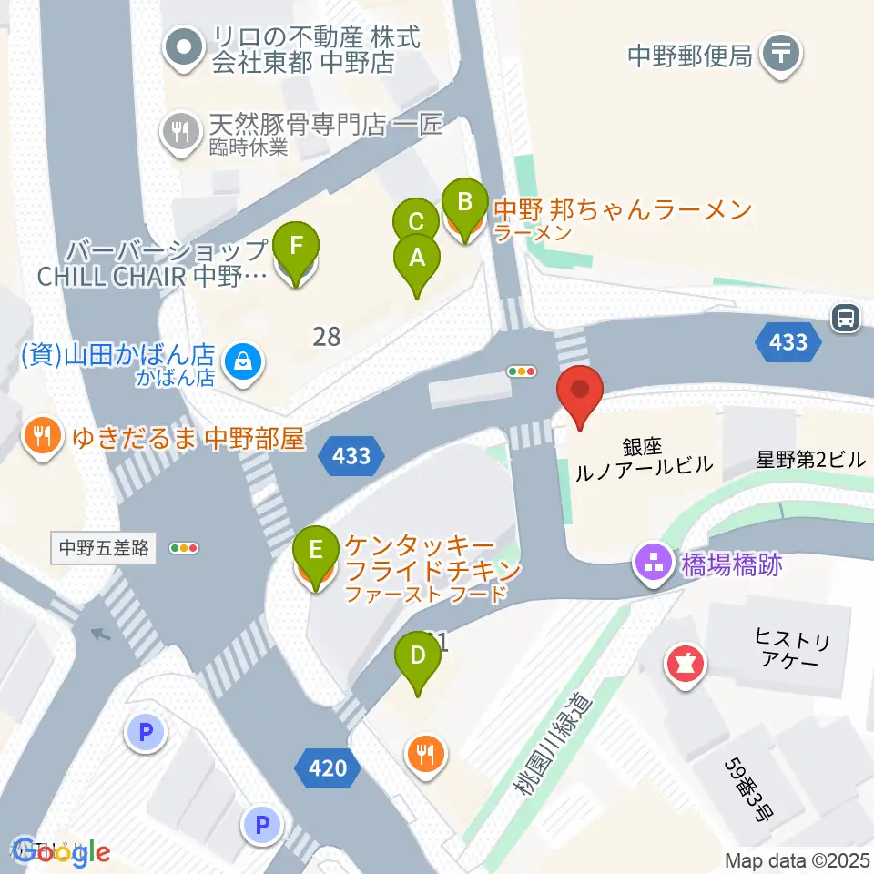 Volta Studio周辺のファミレス・ファーストフード一覧地図