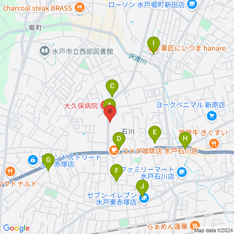 カワイ水戸ショップ周辺のファミレス・ファーストフード一覧地図