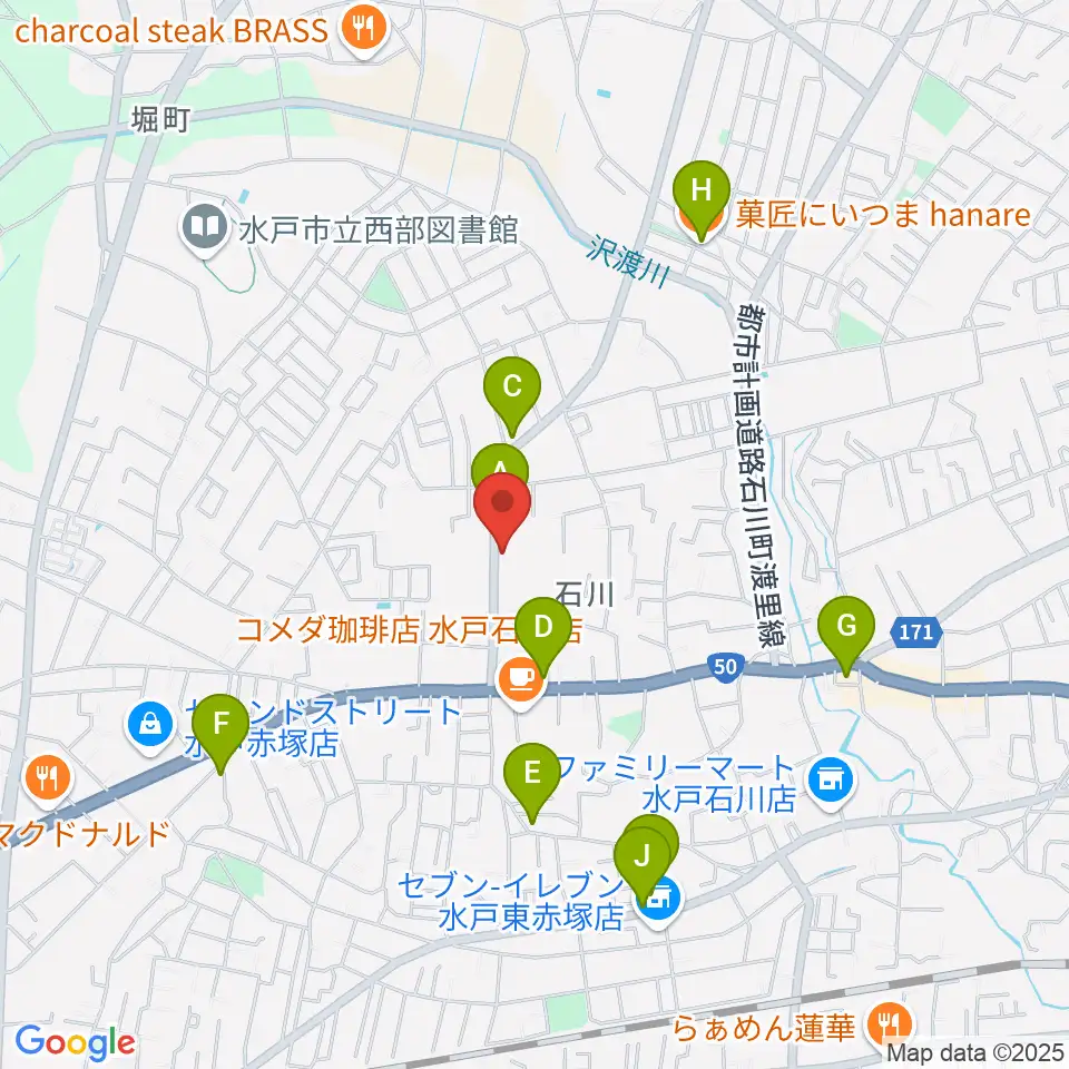 カワイ水戸ショップ周辺のファミレス・ファーストフード一覧地図