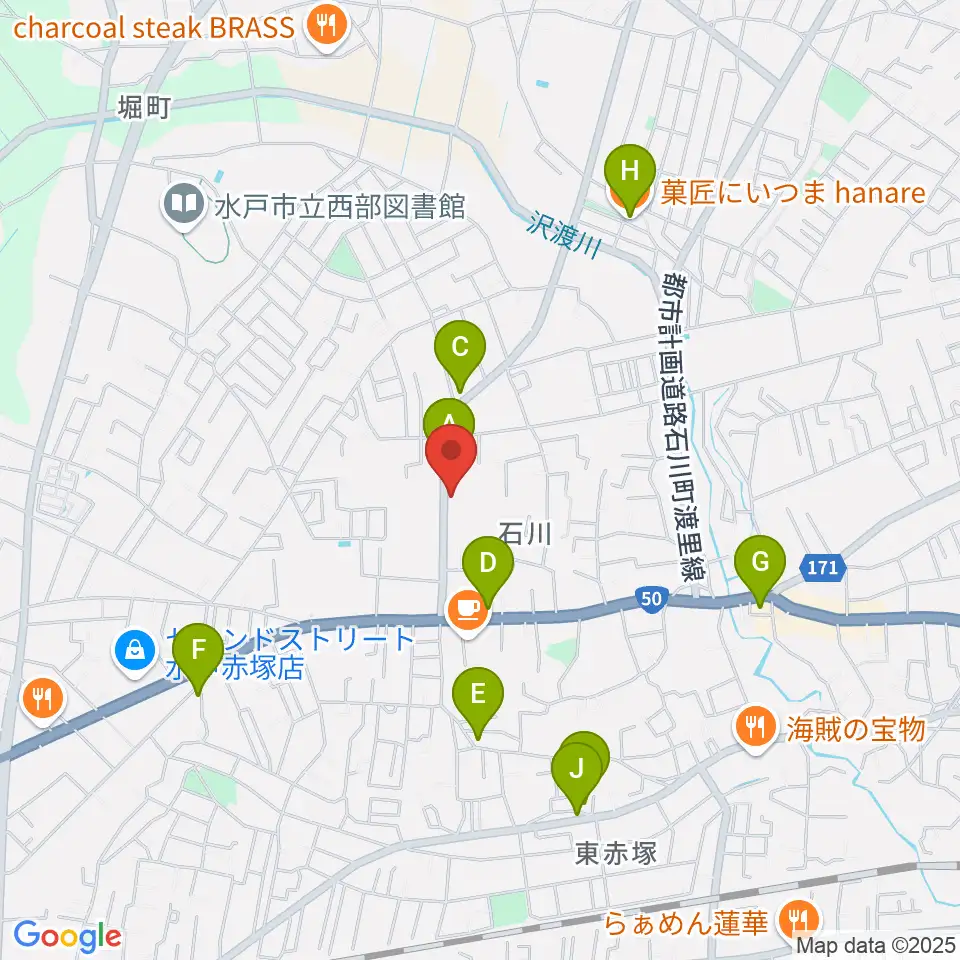 カワイ水戸ショップ周辺のファミレス・ファーストフード一覧地図