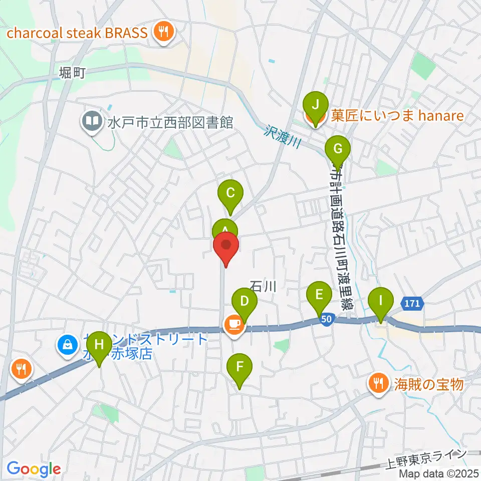 カワイ水戸ショップ周辺のファミレス・ファーストフード一覧地図