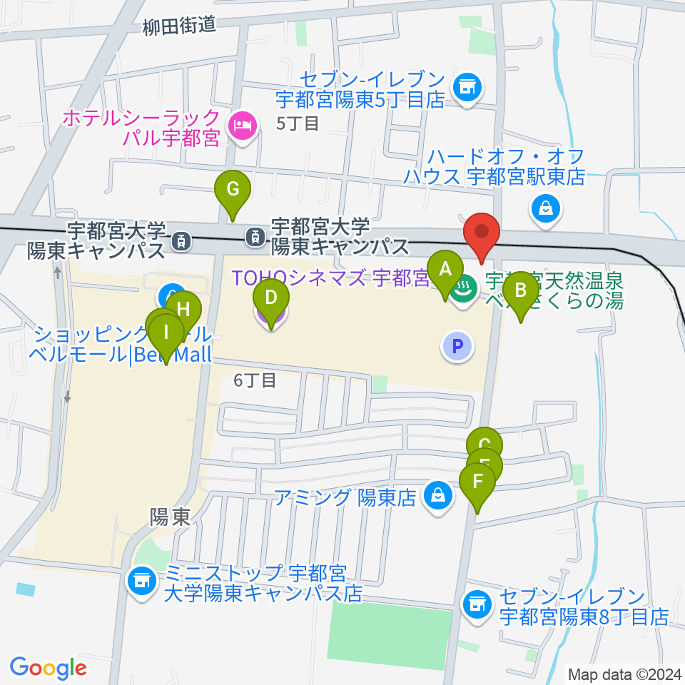 カワイ宇都宮ショップ周辺のファミレス・ファーストフード一覧地図