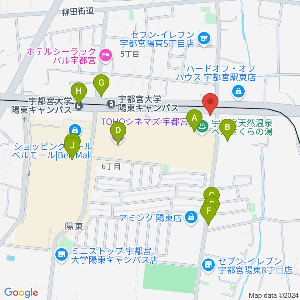 カワイ宇都宮ショップ周辺のファミレス・ファーストフード一覧地図