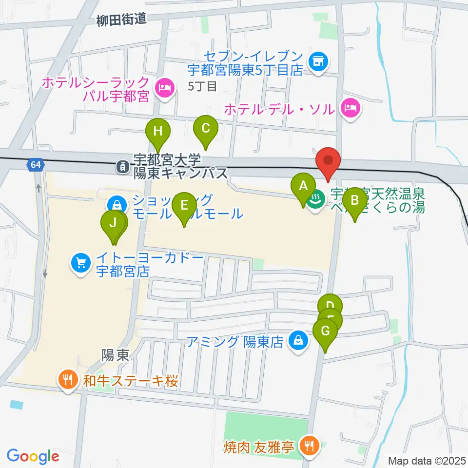 カワイ宇都宮ショップ周辺のファミレス・ファーストフード一覧地図