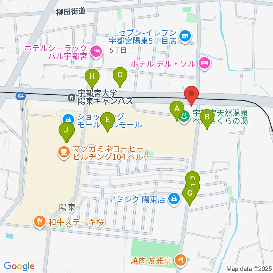 カワイ宇都宮ショップ周辺のファミレス・ファーストフード一覧地図