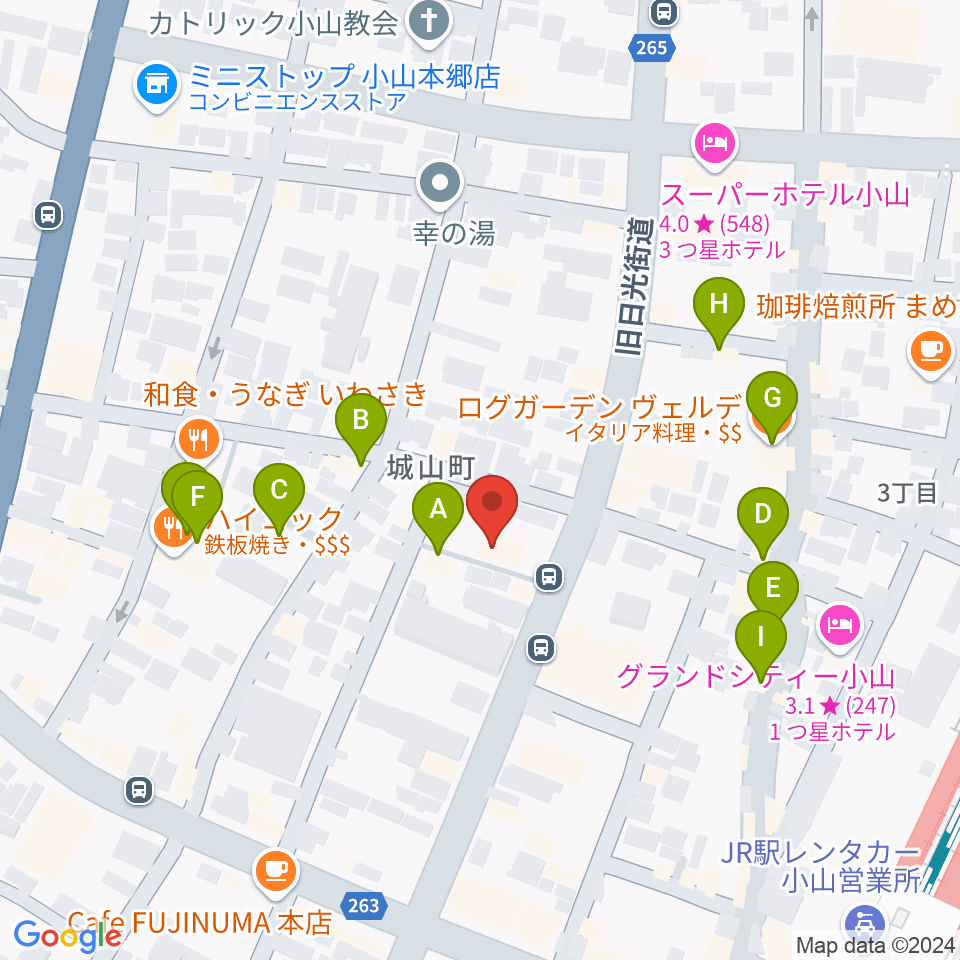 カワイ小山ショップ周辺のファミレス・ファーストフード一覧地図