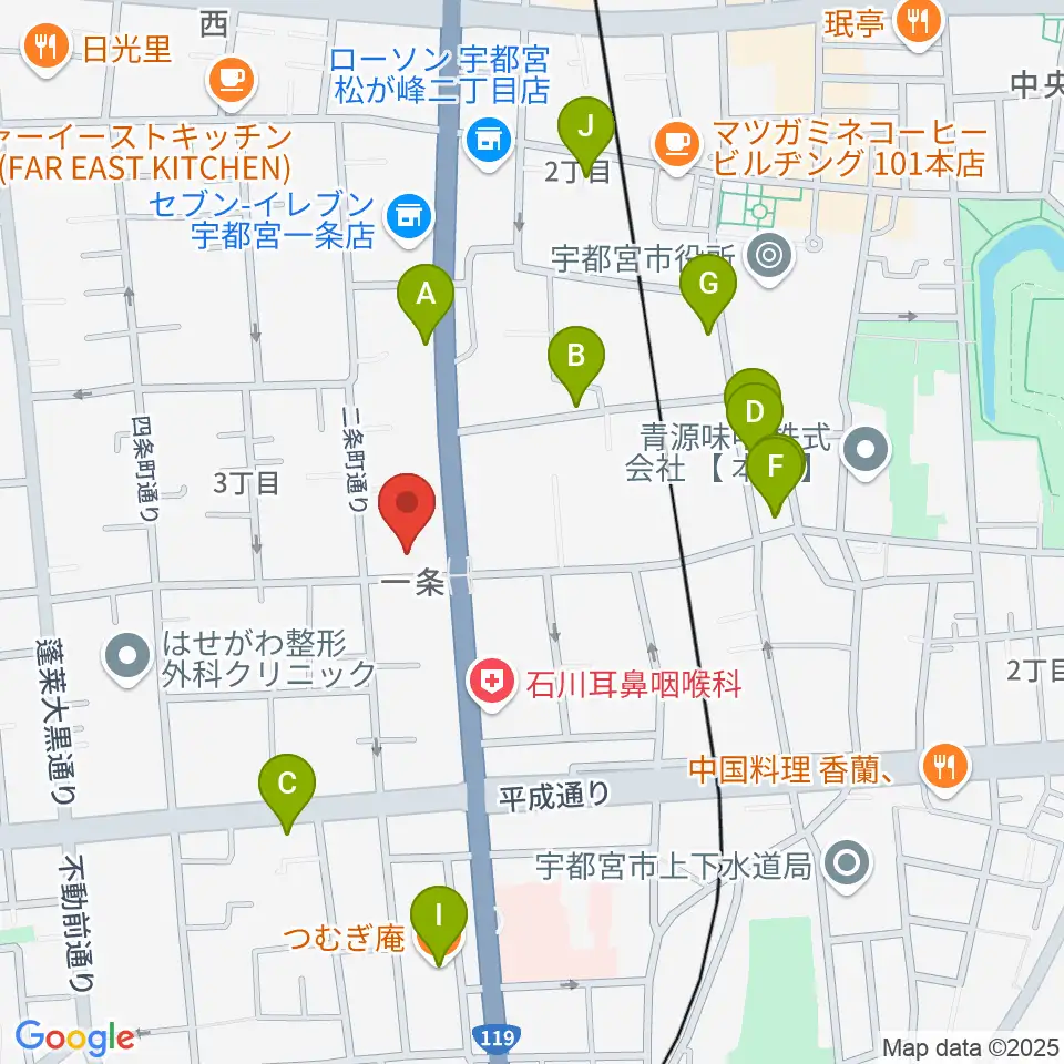 アンザイピアノテクニカル・エマ音楽院周辺のファミレス・ファーストフード一覧地図